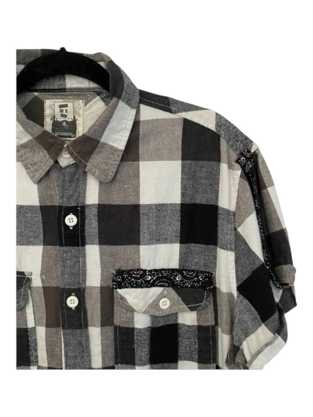 new LF Furst of a Kind 𖣴 Sequin Embellished Flannel Shirt 𖣴 Black Box Plaid 𖣴 OS - Picture 4 of 16